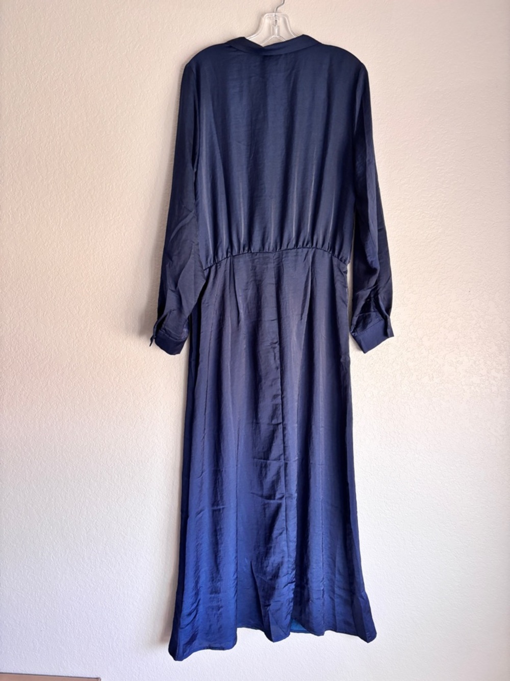 VENUS Navy Button-Front Collar long sleeves high front slit Maxi Dress women’s L - Picture 8 of 13